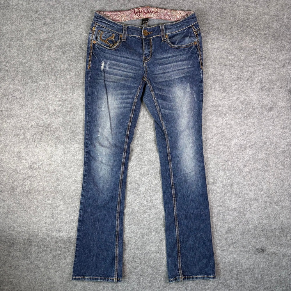 Y2K Ariya Jeans Medium Wash Embroidered Flap Pocket Bootcut Denim Blue 7/8
